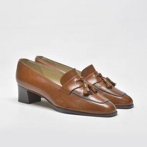 BALLY Tassel Loafer Tan Leather 1.5" Heel Pumps UK 6.5 E